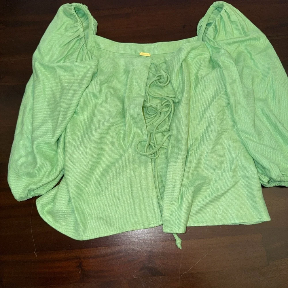 Cult Gaia Aurel Linen Blend Tie Front Top (106)